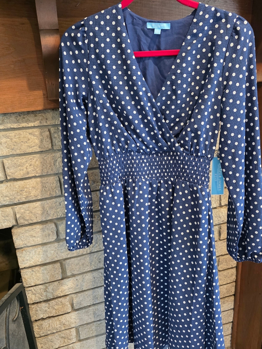 Draper James RSVP Blue Polka Dot Wrap-Front Long Sleeve Dress - Picture 2 of 5